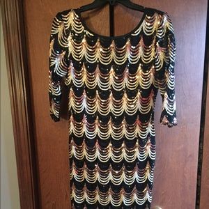 3/4 sleeve homecoming dress with sequined material